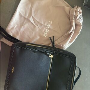 Calpak Black Leather Backpack Laptop Bag Sleek Design Women Men